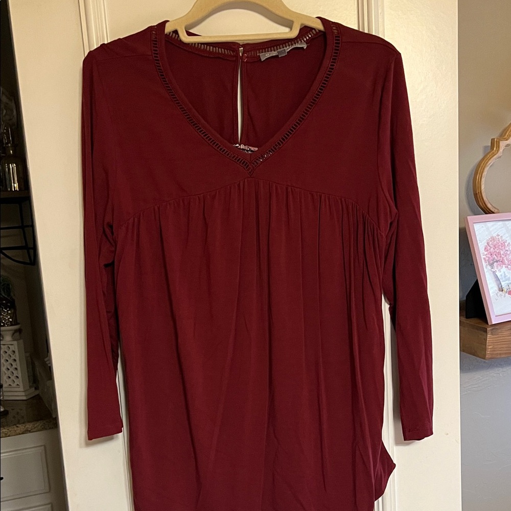 Daniel Rainn Deep Wine V-Neck Long Sleeve Top